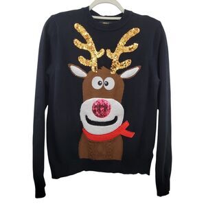 Forever 21 Women's Reindeer Rudolf Sequin Sweater Size Small